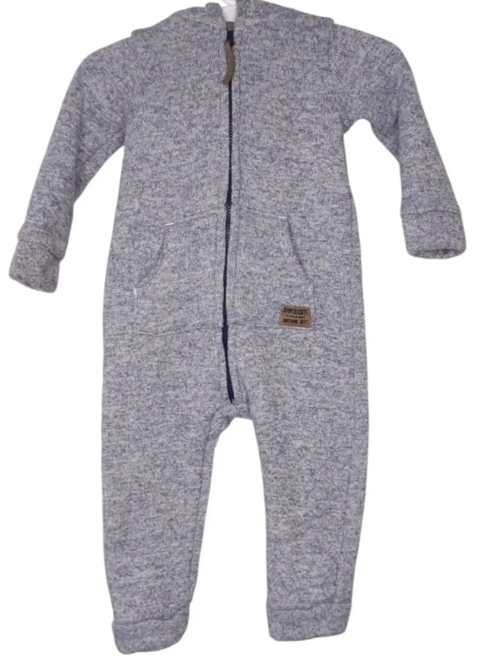 Carter's Gray Zip Up One Piece Bunting Pajamas With Teddy Bear Ears 12 months